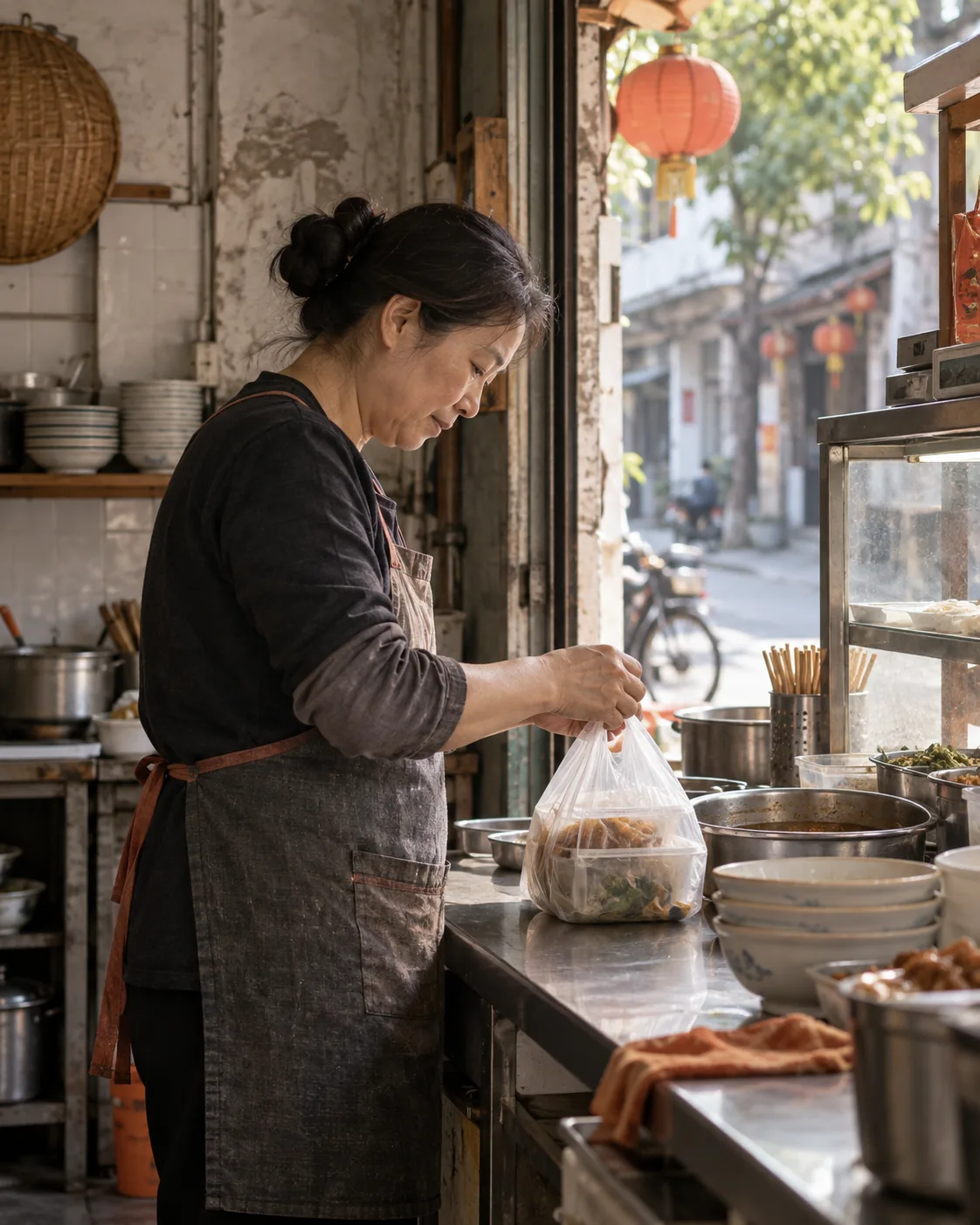 店主在门店内准备订单